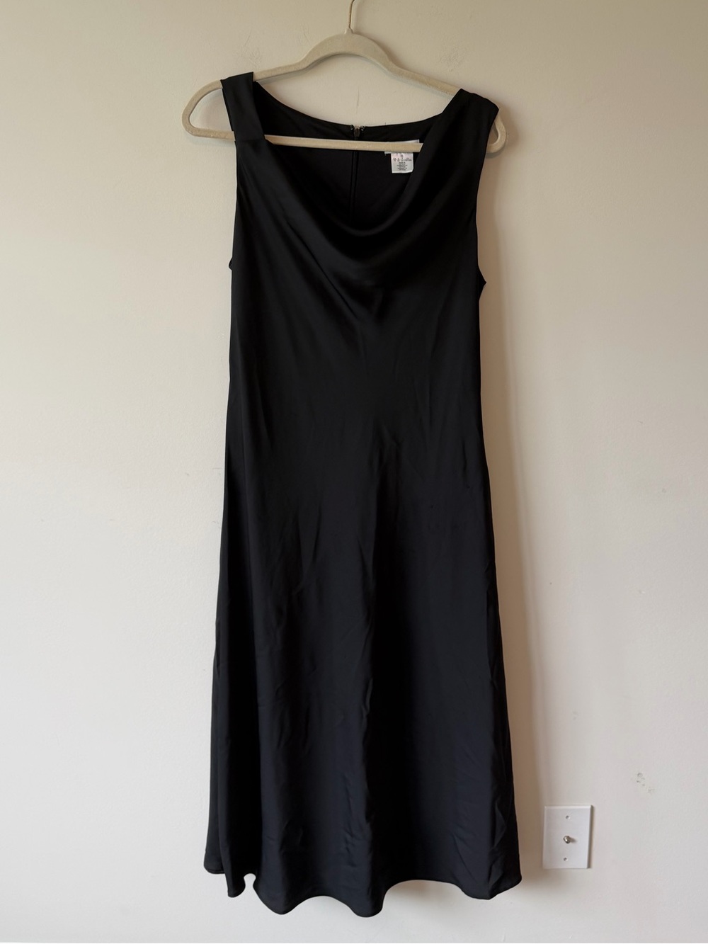 DKNY Satin Black Sleeveless Cowl Neck MIDI Dress